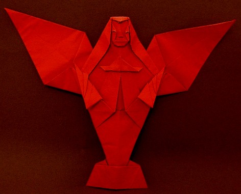 Origami Angel by Kawai Toyoaki. Wet-folded from a square of 90gsm Fabriano paper by Gilad Aharoni on giladorigami.com