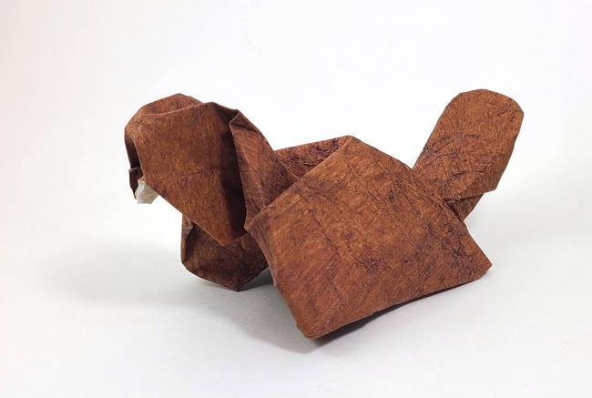 Origami Beaver by Kunihiko Kasahara Folded from a square of Tea Stained Leather scrapbooking paper by Gilad Aharoni on www.giladorigami.com