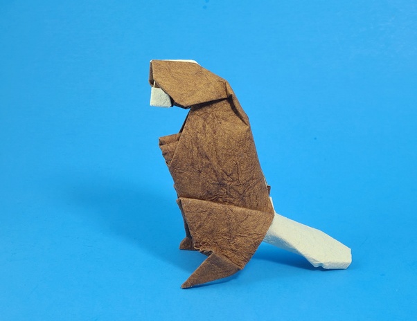 Origami Beaver by Kunihiko Kasahara Folded from a square of Tea Stained Leather scrapbooking paper by Gilad Aharoni on www.giladorigami.com
