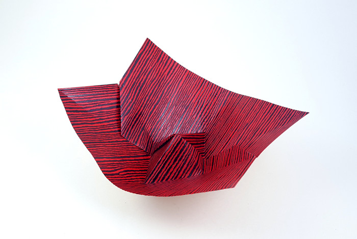 Origami Dish 30 by Nick Robinson. Folded from a square of Lacquer Wood origami paper by Gilad Aharoni on giladorigami.com