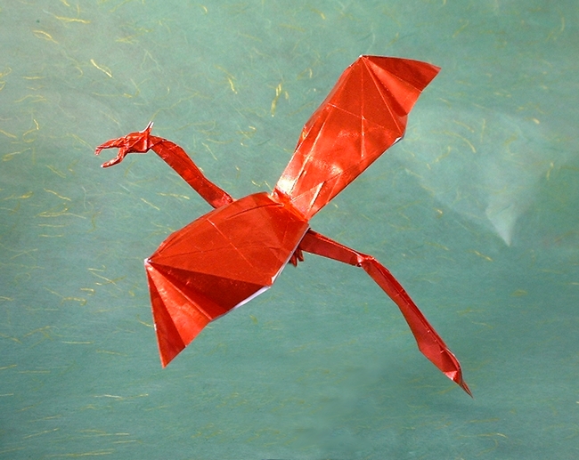 Origami Dragon in flight by Charles Esseltine. Folded by Gilad Aharoni on giladorigami.com