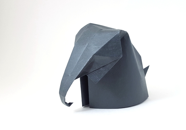 Origami Elephant by Kunihiko Kasahara. Folded from a square of scrapbooking paper by Gilad Aharoni on giladorigami.com