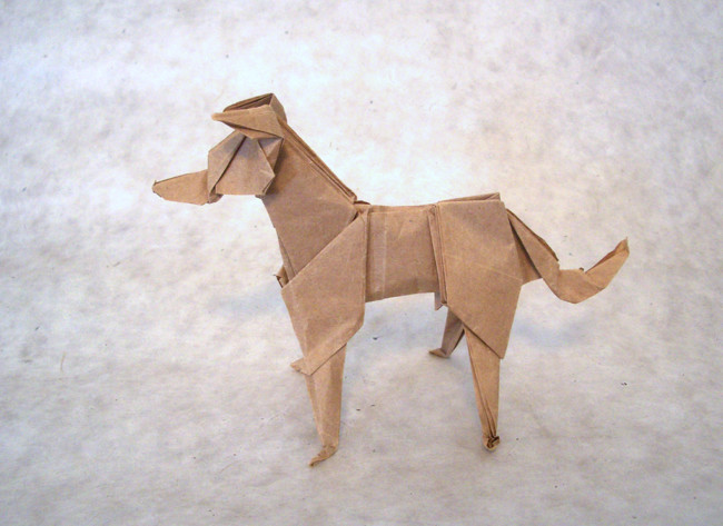 Origami Evie by Jason Ku. Folded from a square of thin brown wrapping paper by Gilad Aharoni on giladorigami.com