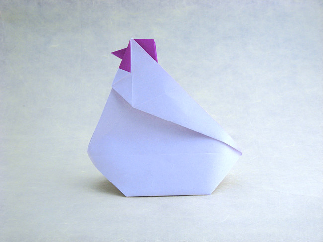 Origami Inflatable hen by Leyla Torres. Folded from a square of origami paper by Gilad Aharoni on giladorigami.com