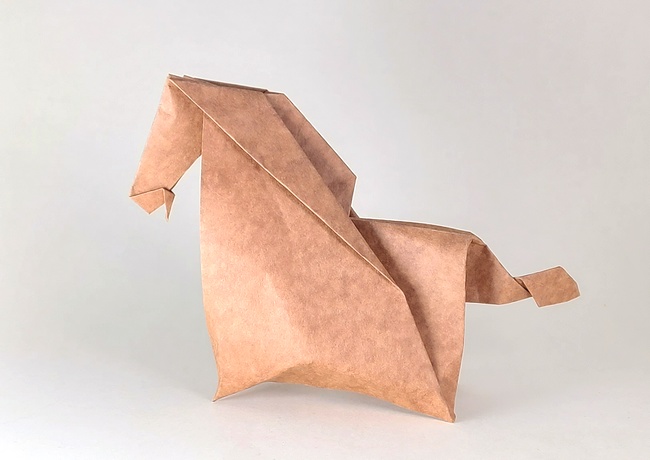 Origami Horse by Joao Charrua Folded from a square of Yohishi paper by Gilad Aharoni on www.giladorigami.com