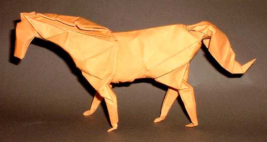 Origami Horse by Jose Anibal Voyer. Wet-folded from a square of 90gsm Fabriano art paper by Gilad Aharoni on giladorigami.com