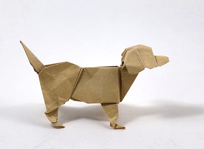 Origami Labrador by Steven Casey Folded from a square of Vintage origami paper by Gilad Aharoni on www.giladorigami.com