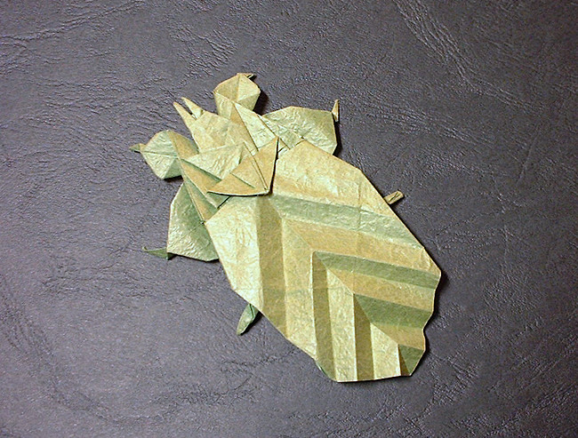 Origami Leaf insect by Fumiaki Kawahata. Folded from a square of Vietnamese wrapping-paper by Gilad Aharoni on giladorigami.com