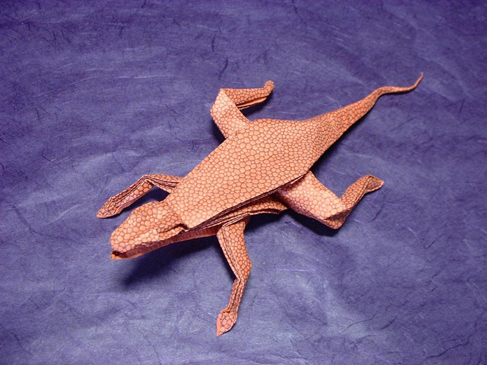 Origami Lizard by Robert J. Lang. Folded from a square of lizard-skin paper by Gilad Aharoni on giladorigami.com