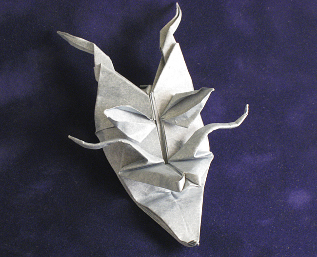Origami Monster head by Mario Adrados Netto. Wet-folded from a square of Elephant-Hide by Gilad Aharoni on giladorigami.com