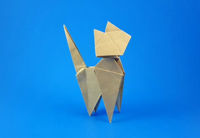 Origami Cat by Seiji Nishikawa. Folded from a square of Vintage paper by Gilad Aharoni on giladorigami.com