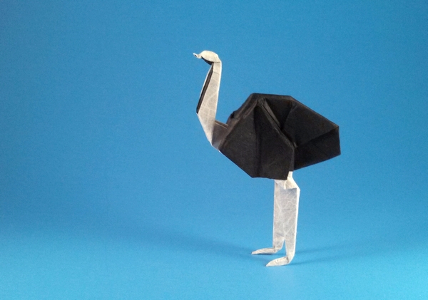 Origami Ostrich by Kunihiko Kasahara. Folded from a square of double sided Unryu by Gilad Aharoni on giladorigami.com