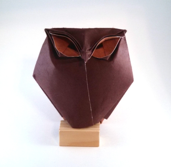 Origami Owl by Hoang Tien Quyet. Wet folded from a square of double-sided mulberry paper by Gilad Aharoni on giladorigami.com