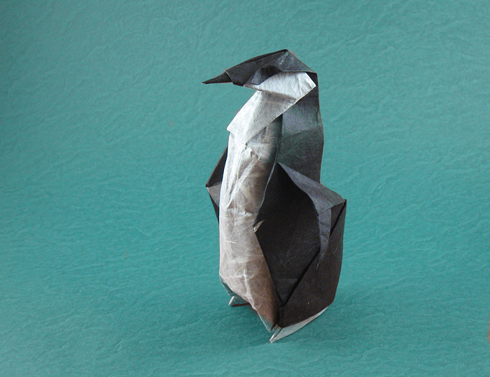 Origami Penguin by Michael G. LaFosse. Folded from a square of double-sided mulberry paper by Gilad Aharoni on giladorigami.com