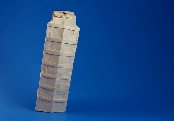 Origami The Leaning Tower of Pisa by Jordan Langerak (Langko). Folded from a square of Elephant-Hide by Gilad Aharoni on giladorigami.com