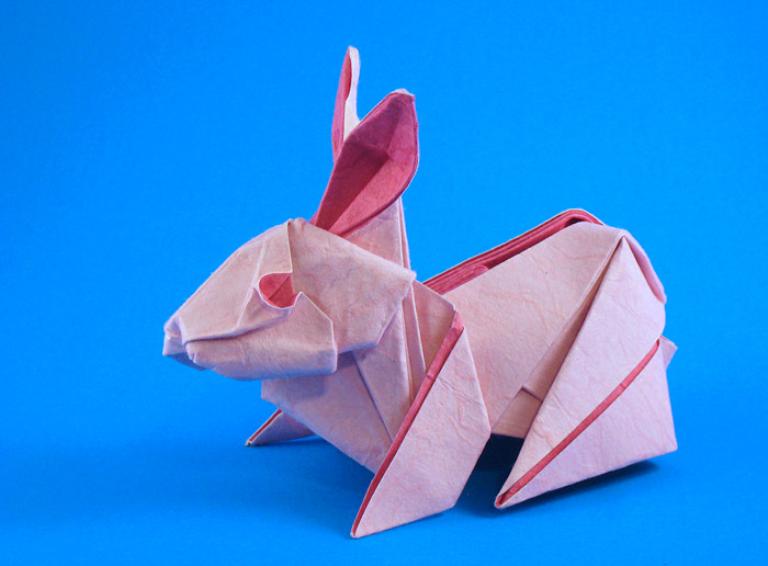 Origami Rabbit by Gen Hagiwara. Wet-folded from a square of double-sided mulberry paper by Gilad Aharoni on giladorigami.com