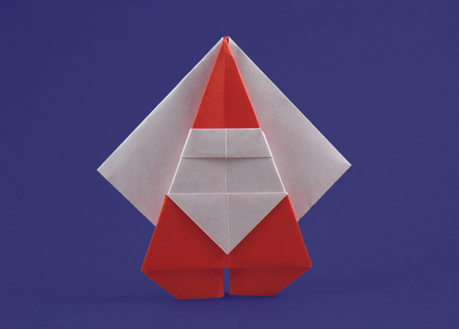 Origami Santa Claus by Katsushi Nosho. Folded from a square of origami paper by Gilad Aharoni on giladorigami.com