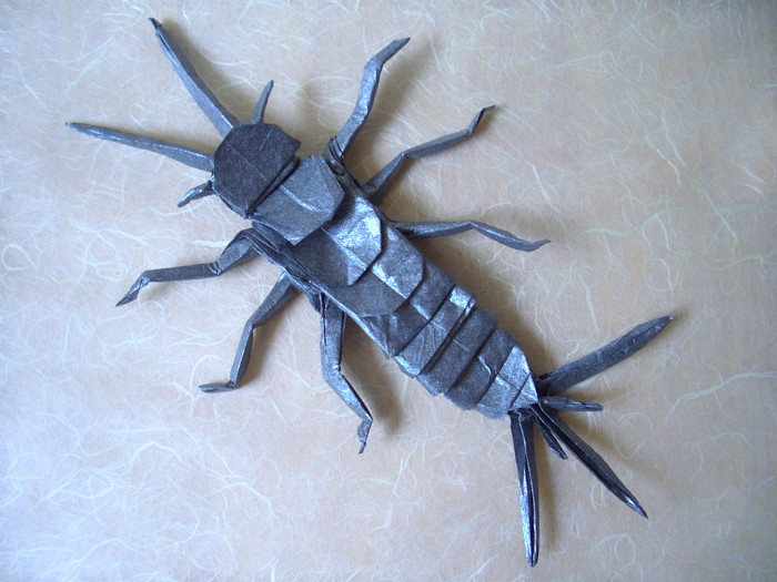 Origami Silverfish by Robert J. Lang. Folded from a square of Rare Elements Tissue by Gilad Aharoni on giladorigami.com