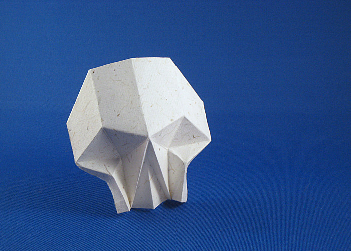 Origami Skull by Kunihiko Kasahara. Folded from a square of mulberry paper by Gilad Aharoni on giladorigami.com