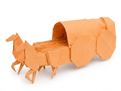 Origami Stagecoach with 2 horses by Leonardo Pulido Martinez on giladorigami.com