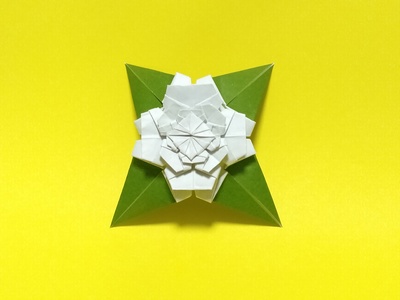 Origami Camellia with 4 leaves by Edwin Young on giladorigami.com