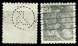 Spain 1940 Gen. Franco with pajarita perfin (Postage)